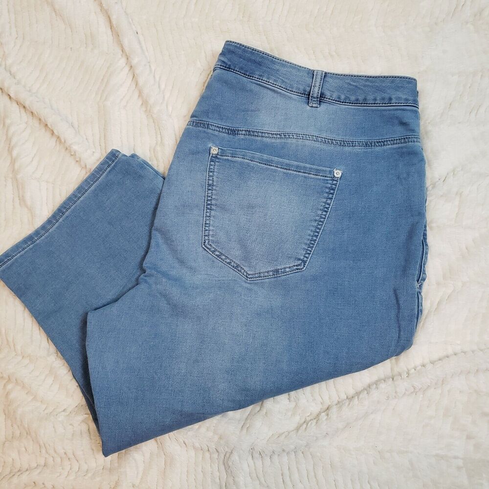 Venezia Womens Blue Mid Wash High Rise Comfort Denim Capri Jeans Size 26